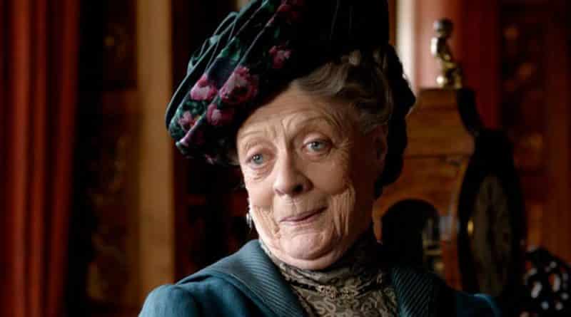 The Dowager Countess from Downton Abbey looking excited.