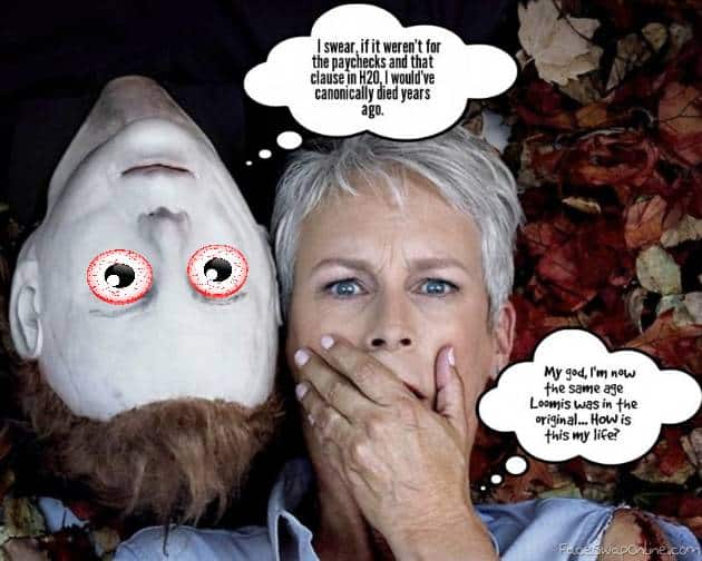 A cartoon depicting Michael Myers and Jamie Lee Curtis