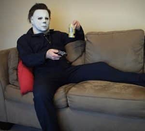 Michael Myers enjoying a beer and the game