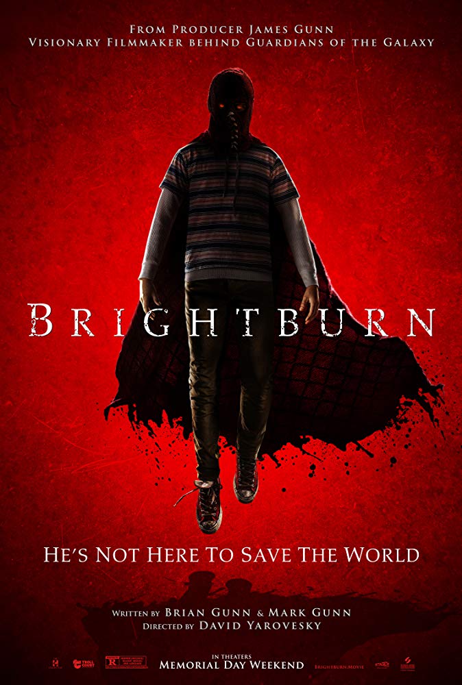 Brightburn movie poster, the horror movie being reviewed on horror movie talk this week.