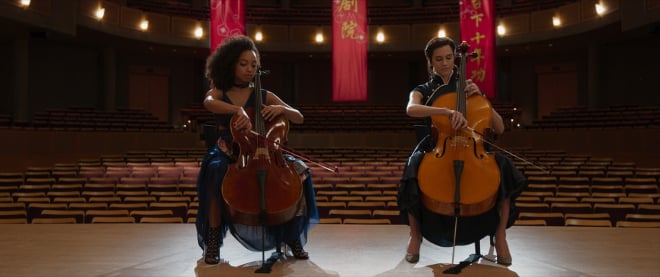 Lizzie and Charlotte playing Cello in the Perfection