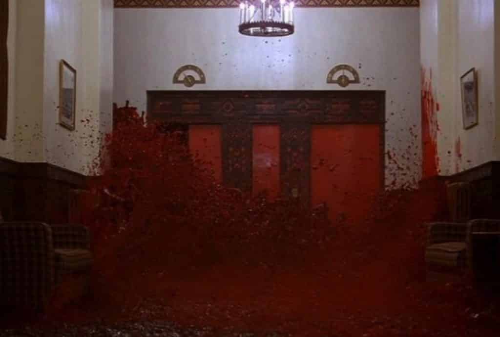 Blood spilling out of the elevator in The Shining